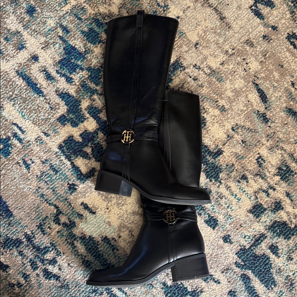 Tommy Hilfiger Black Over the Knee Boots with Gold Accent - Picture 8 of 8